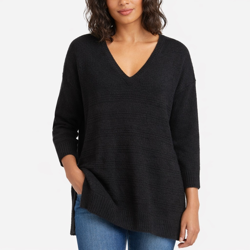LILLA P Black V Neck Knit Sweater Tunic Womens Large